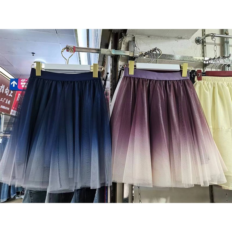 春季新款显瘦百搭高腰a字短裙仙女裙时尚晕染渐变网纱短款半身裙