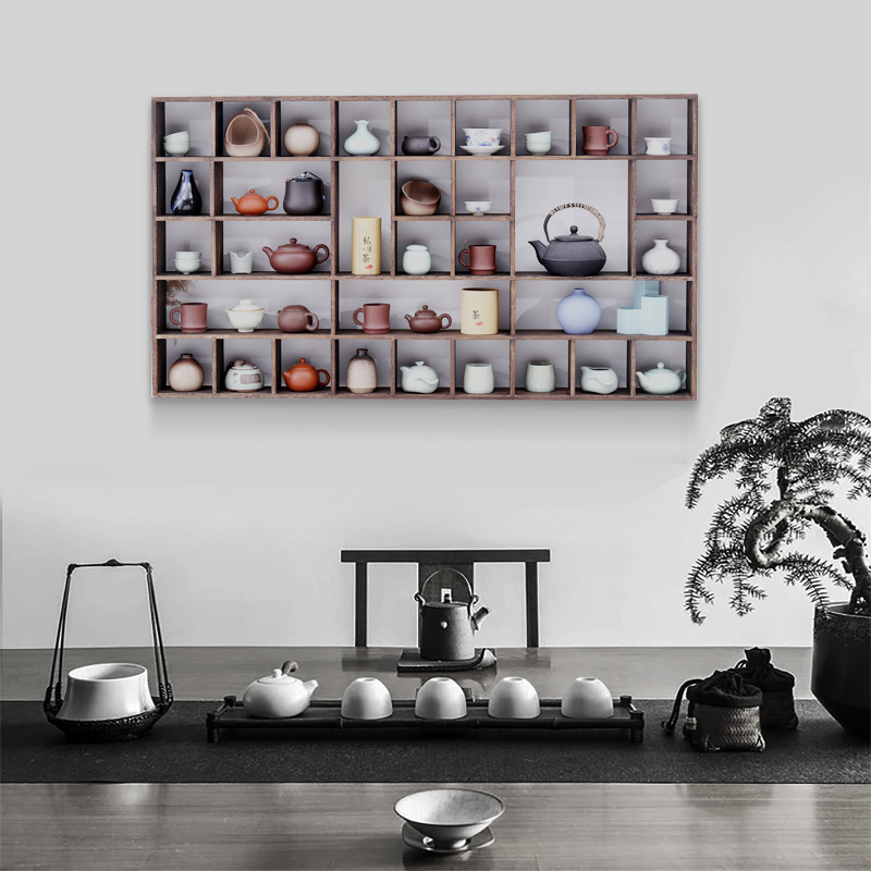 实木多宝格茶杯架收纳茶壶茶具家用置物展示架中式博古架挂墙壁挂