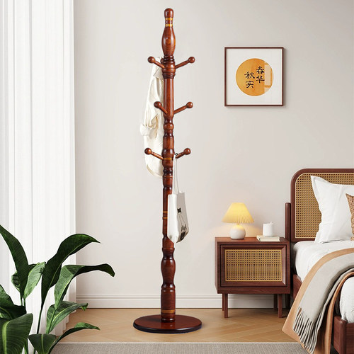 三朵实木衣帽架落地式挂衣架办公室客厅大衣架书房挂包架简约立式