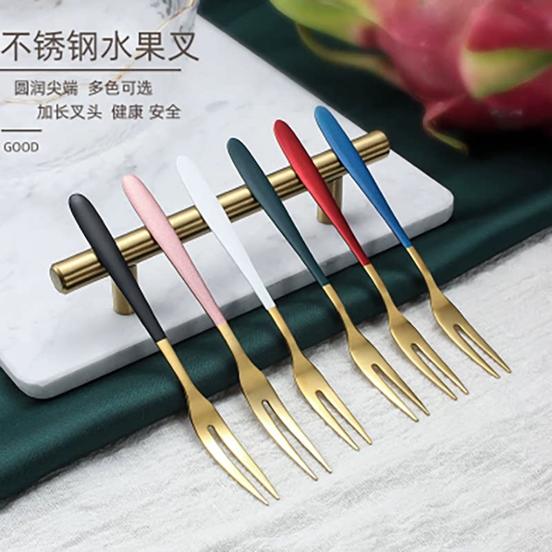水果叉不锈钢套装家用网红304水果叉子月饼叉蛋糕叉甜品叉水果签