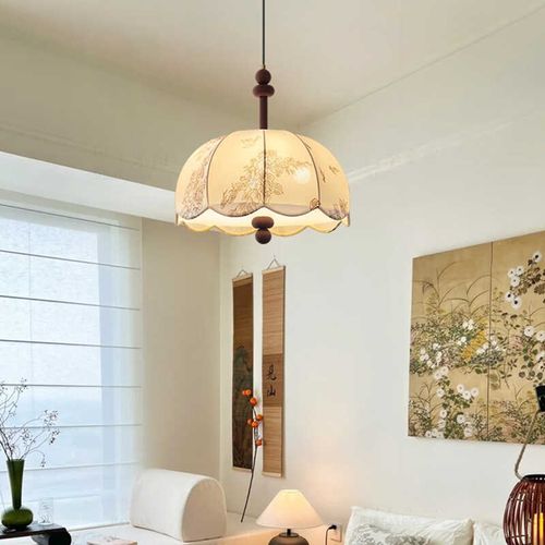 中古餐厅法式温馨布艺吊灯书房实木衣帽间吧台灯卧室花纹复古灯具