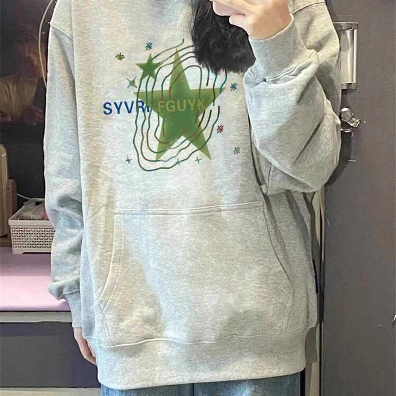 灰色连帽卫衣女2025新款v爆款春秋季薄款美式宽松小个子冬加绒上