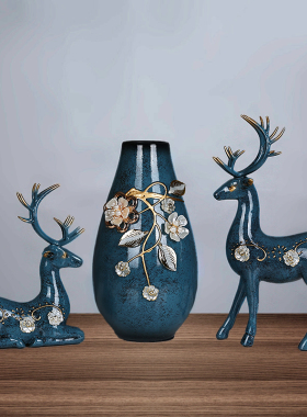 酒柜客厅别墅装饰摆件招财鹿情侣套装三件套家居玄关创意乔迁礼品