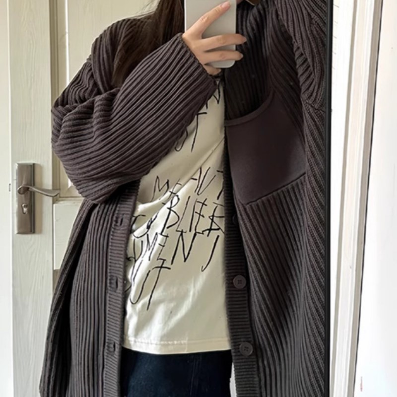 慵懒风时尚宽松休k闲外穿毛衣针织衫女春秋高级感薄款长袖开衫外