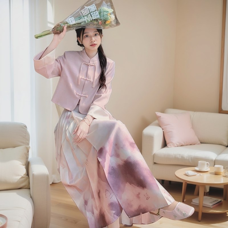 新中式国风套装女秋季新款高级感气质盘扣外套半身T裙小个子两件