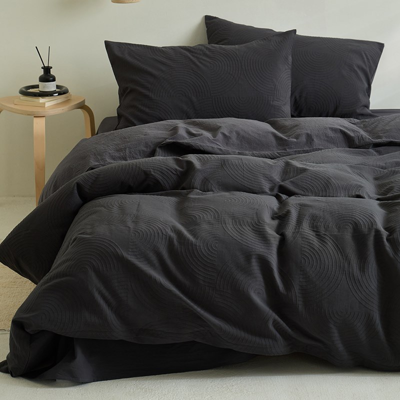 炭黑色纯棉水洗棉提花四件套北欧z简约现代风工业风全棉床品2m床