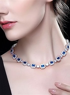 配礼服蓝色项链女款高级设计感小众法式脖颈链轻奢锁骨链气质女生