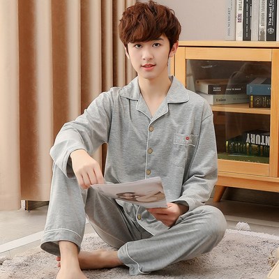 睡衣男大童秋季纯棉m薄款长袖初中生18岁青少年男童春秋家居服套