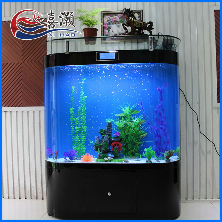 大型屏风隔断圆形生态鱼缸水族箱中型超白玻璃底部过滤造景金鱼缸