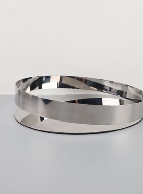 现代简约北欧轻奢钛黑圆形开口托盘摆件样板房售楼处软装饰品摆设