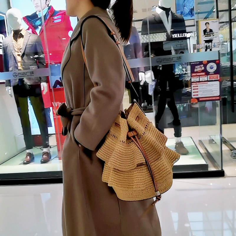 diy手工编织罗家草编镂空水桶包配件 手提单肩荷叶边包真皮材料