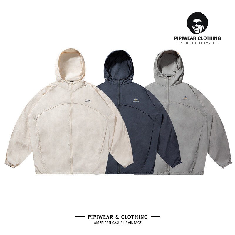 2025夏季潮牌刺绣拼接连帽防晒衣男轻薄运动休闲防晒服夏天皮肤衣