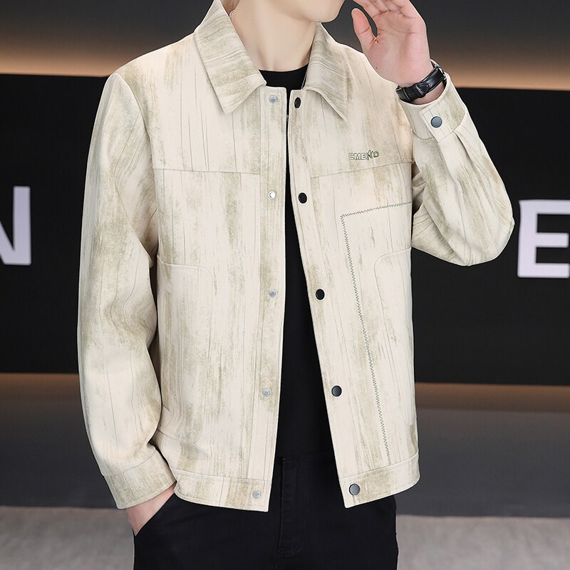 翻领外套男士春秋季韩版潮流短款百搭西装夹克男款高级感休闲上衣