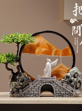 新中式李白把酒问月流沙画风景摆件客厅电视柜酒柜装饰品开业礼物