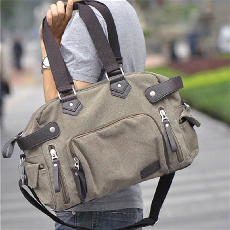 潮流韩版男包帆布包男士手提包单肩斜挎包休闲商务出差旅行包横款