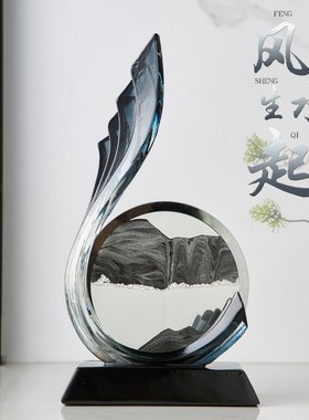 轻奢高档风生水起流沙画摆件客厅电视柜酒柜装饰品办公室高端大气