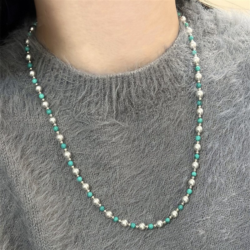 绿松石真多麻灰毛衣链女款轻奢小众高级感项链2025年新款爆款颈链