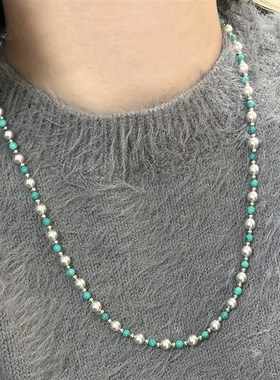 绿松石真多麻灰毛衣链女款轻奢小众高级感项链2025年新款爆款颈链