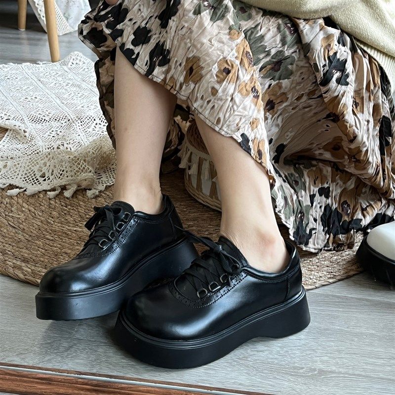 没准懂c你蠢萌大头鞋~日系复古可爱圆头厚底小皮鞋系带松糕鞋