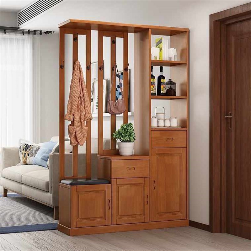 实木玄关柜衣帽架鞋柜一体组合间厅柜门厅客厅隔断柜储物单面屏风