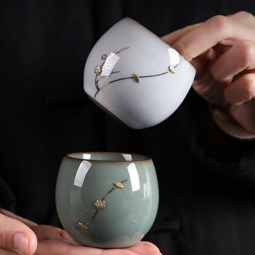 官窑主人杯个人专用茶杯单杯茶盏陶瓷茶杯茶N具碗杯品茗杯锔钉瓷