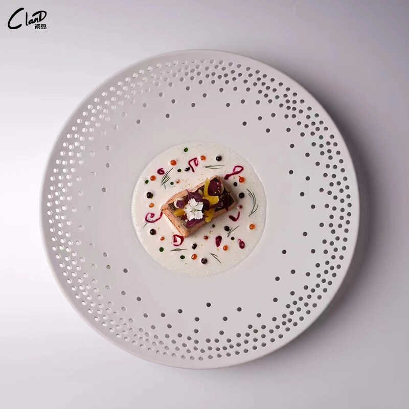 西餐餐盘高级感沙拉盘洞洞小脚盘分子料理汤盘法式餐具意境菜盘子