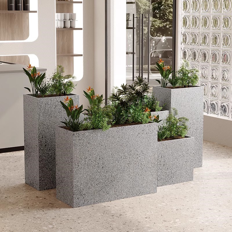 户外仿水磨石花箱组合餐厅奶茶店外摆隔断花坛庭院露台种植箱定制