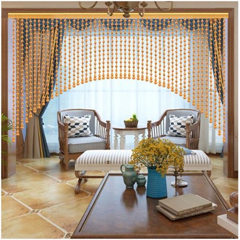 湘尚阁装饰帘一体桃木葫芦珠帘卧室门帘隔断玄关过道帘厕所洗手间