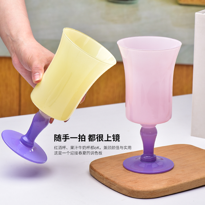 彩色中古高脚杯水晶玻璃红酒杯家用创意个性酒杯家居装饰摆件法式