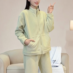 套装 时尚 宽松奥利绒双层可外穿开衫 洋气家居服睡衣女2025新款 秋季