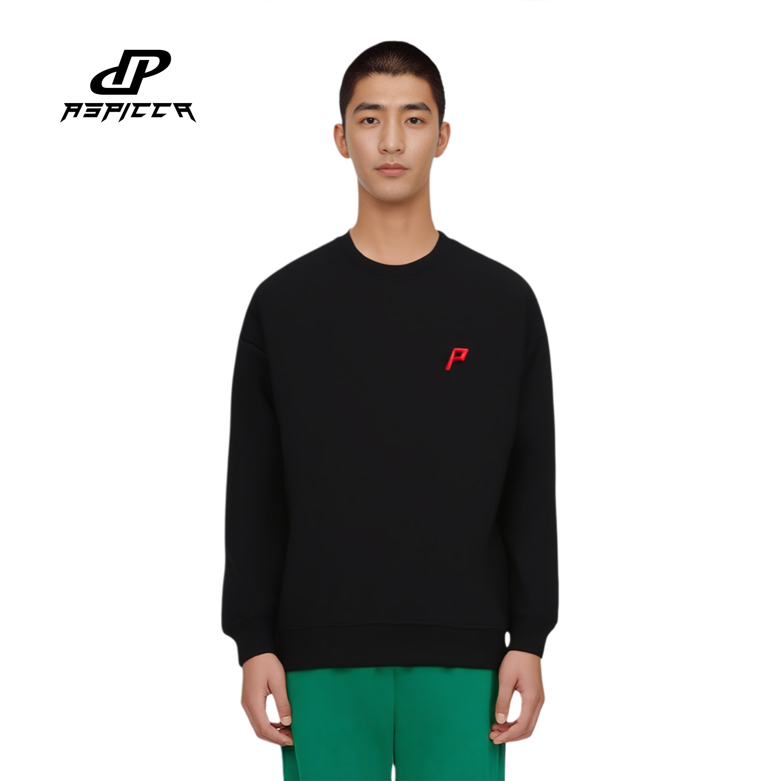 Picca 美式复古纯色刺绣LOGO通勤圆领重磅厚款宽松长袖卫衣