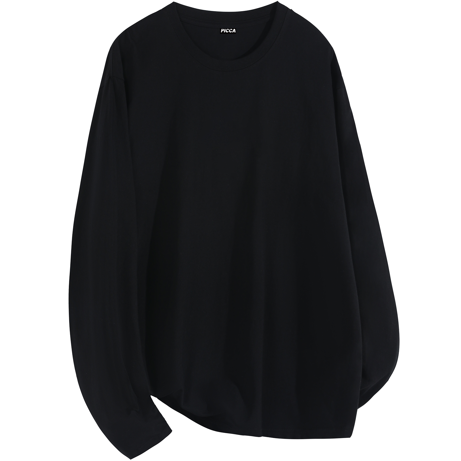 Picca纯色复古宽松直筒内搭圆领套头休闲重磅落肩袖百搭舒适长袖