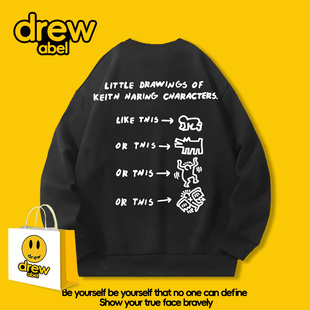 drew keith haring凯斯哈林联名卫衣男圆领秋冬季外套美式衣服潮