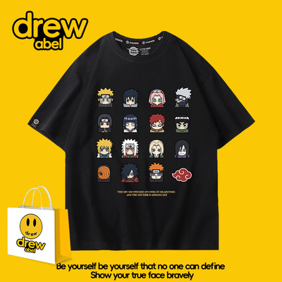 drew 火影忍者系列联名T恤男夏印花动漫短袖衣服小众ins巨好看薄