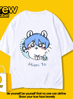 drew吉伊卡哇联名蓝色监狱短袖T恤男夏季动漫吉伊飞鼠莫莫咖衣服