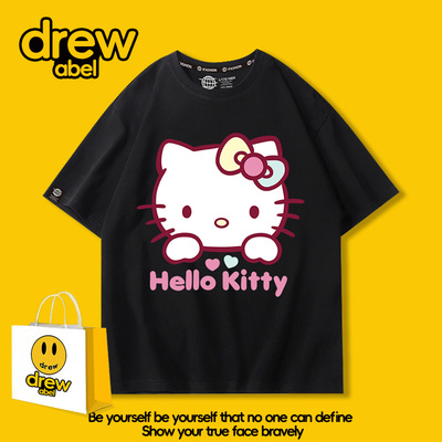哈喽猫联名T恤女三丽鸥HelloKitty衣服短袖夏季网眼宽松潮流潮牌