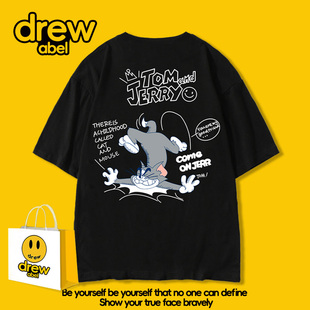 drew猫和老鼠联名短袖T恤男夏季Tom and Jerry汤姆杰瑞体恤衣服潮