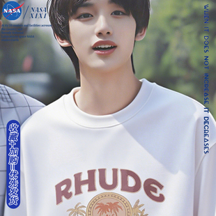 NASA丁程鑫同款卫衣女圆领秋款宽松潮牌趣味卡通椰树印花衣服外套