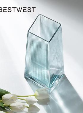 Best west 几何玻璃透明水培小清新花瓶摆件 客厅家居桌面装饰品