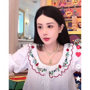 韦雪同款【甜心牌公主】法式刺绣纯白棉质春秋韩版减龄睡衣套装