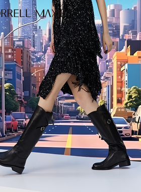 Morrell Maxie简约艺术都市圆头交叉绑带高筒靴｜MW254057BK