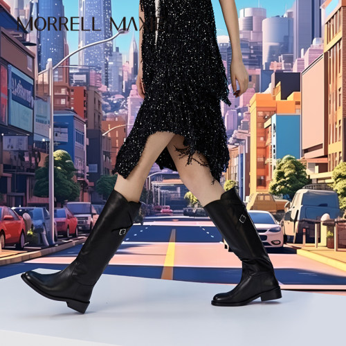 Morrell Maxie简约艺术都市圆头交叉绑带高筒靴｜MW254057BK