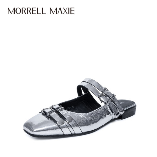 Morrell Maxie方头银色个性多层条带金属穆勒鞋｜MW262061SV