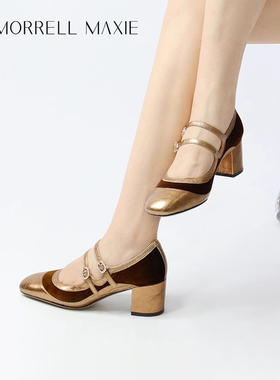Morrell Maxie金色玛丽珍鞋女秋季轻奢休闲高跟鞋｜MW243023GD