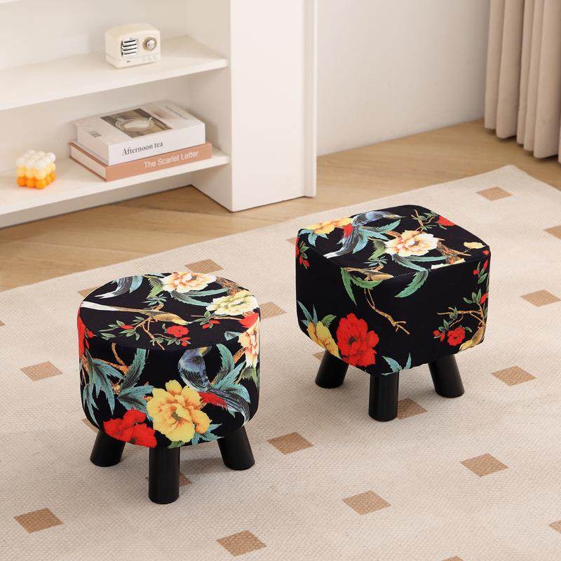 矮凳儿童小凳子休闲布艺凳沙发凳圆凳子四腿实木框架可拆洗布套