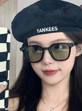 黑框复古绿色方形墨镜女ins风网红款大脸显瘦防紫外线太阳眼镜男