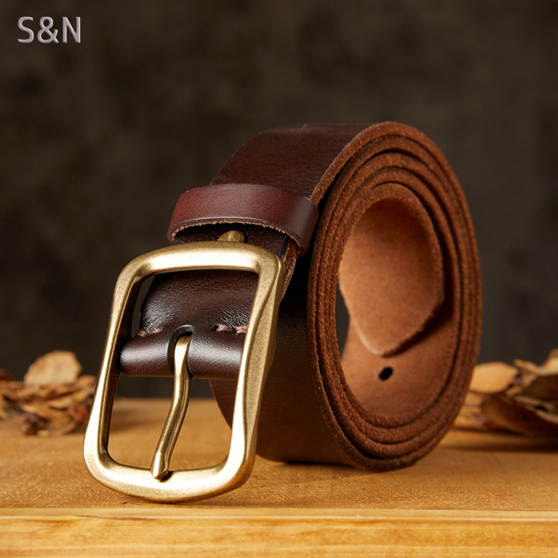 手工复古针扣皮带男士真皮休闲百搭中青年头层牛皮铜扣牛仔裤腰带