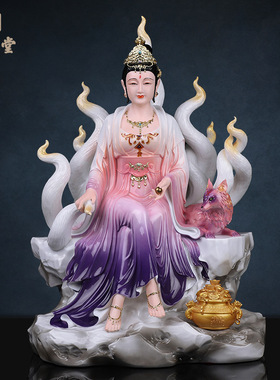 树脂中式佛堂九尾白狐真装饰摆件