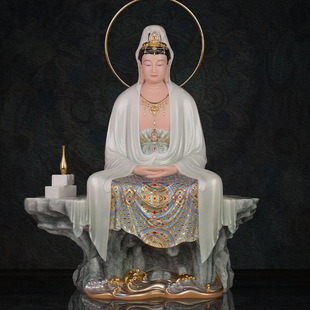 南海观世音菩萨家用供奉仿汉白玉禅定观音菩萨佛像慈航道人摆件