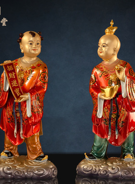 铜中式佛堂善财童子神像装饰摆件